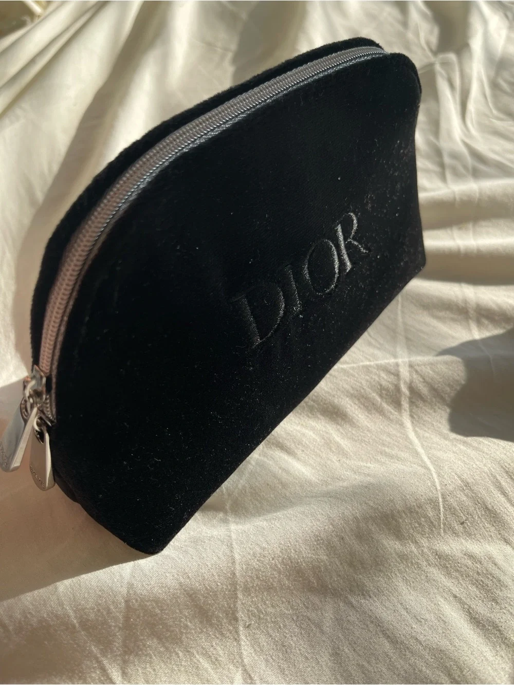 Dior Velvet Cosmetic Pouch in Black with Silver Zipper